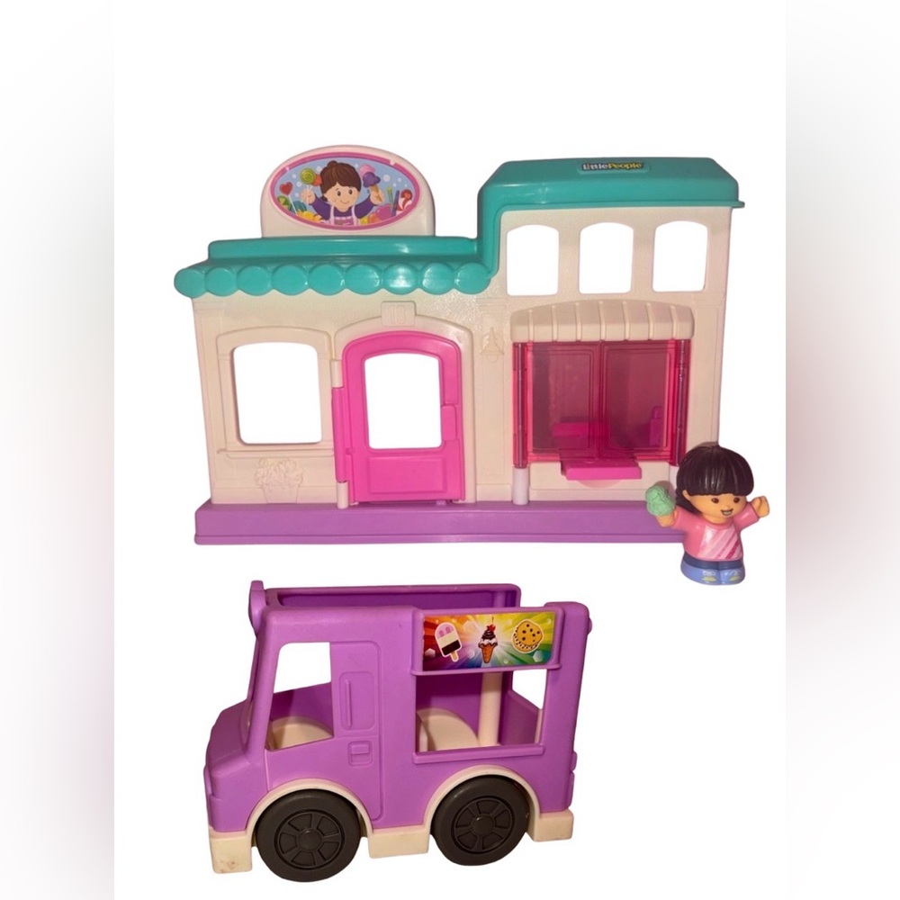 Little People ice cream shop and icecream truck and girl with icecream cone